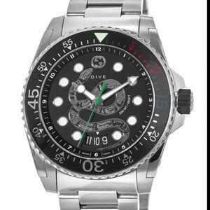 GUCCI Dive 45mm Black Snake Dial Steel Men's Watch YA136218